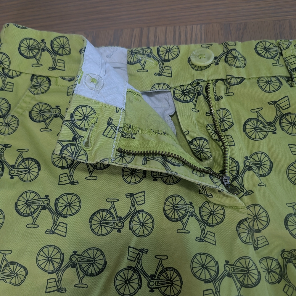 Crown & Ivy Green Bicycle Print Chino Shorts Women’s 8 Preppy Stretch Summer - Picture 4 of 8